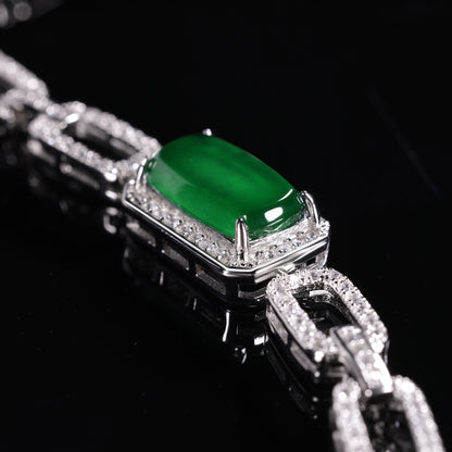 The Bracelet S925 Silver With Burma Natural jade ( Ring Face Style)