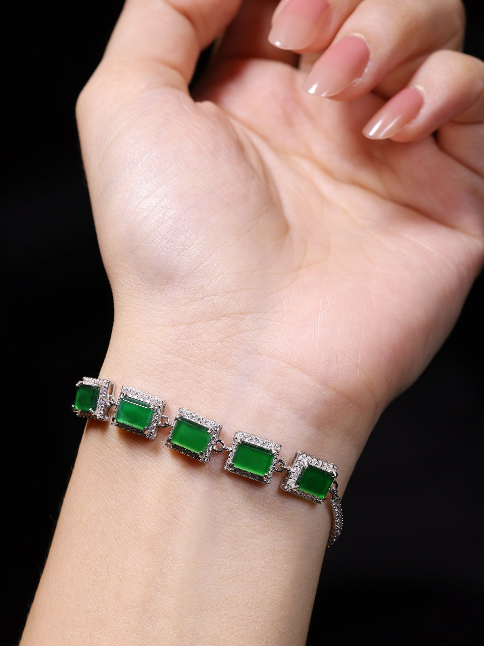 The Bracelet S925 Silver With Burma Natural jade ( Ring Face Style)