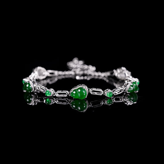 The Bracelet S925 Silver With Burma Natural jade (Calabash Style)