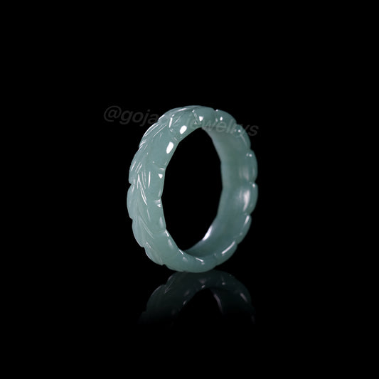 Certified Icy Blue leaf Burma 100% Natural A JADE Jadeite Circle RING 戒指 100003