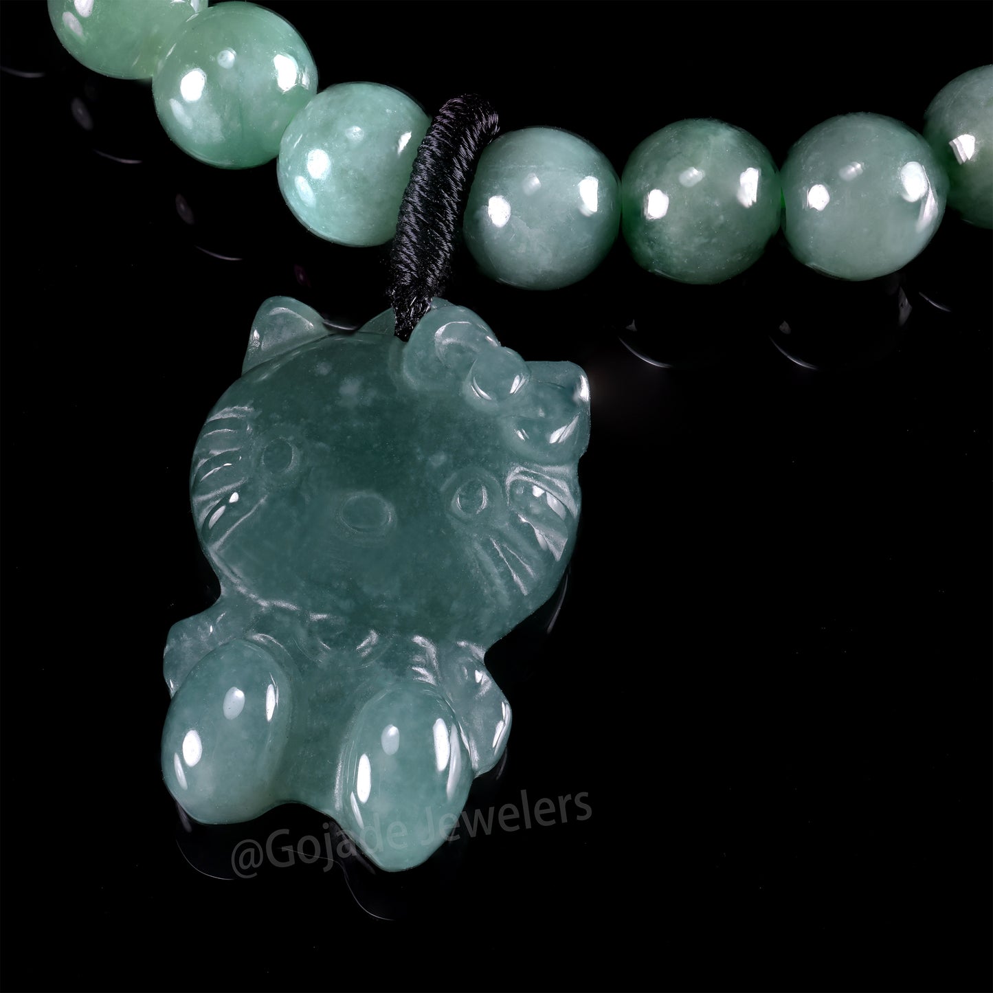 Kitty CAT Bracelet 100% Natural Burma Jade Jadeite With Certificated