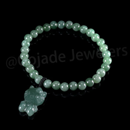Kitty CAT Bracelet 100% Natural Burma Jade Jadeite With Certificated