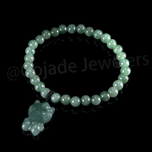 Kitty CAT Bracelet 100% Natural Burma Jade Jadeite With Certificated