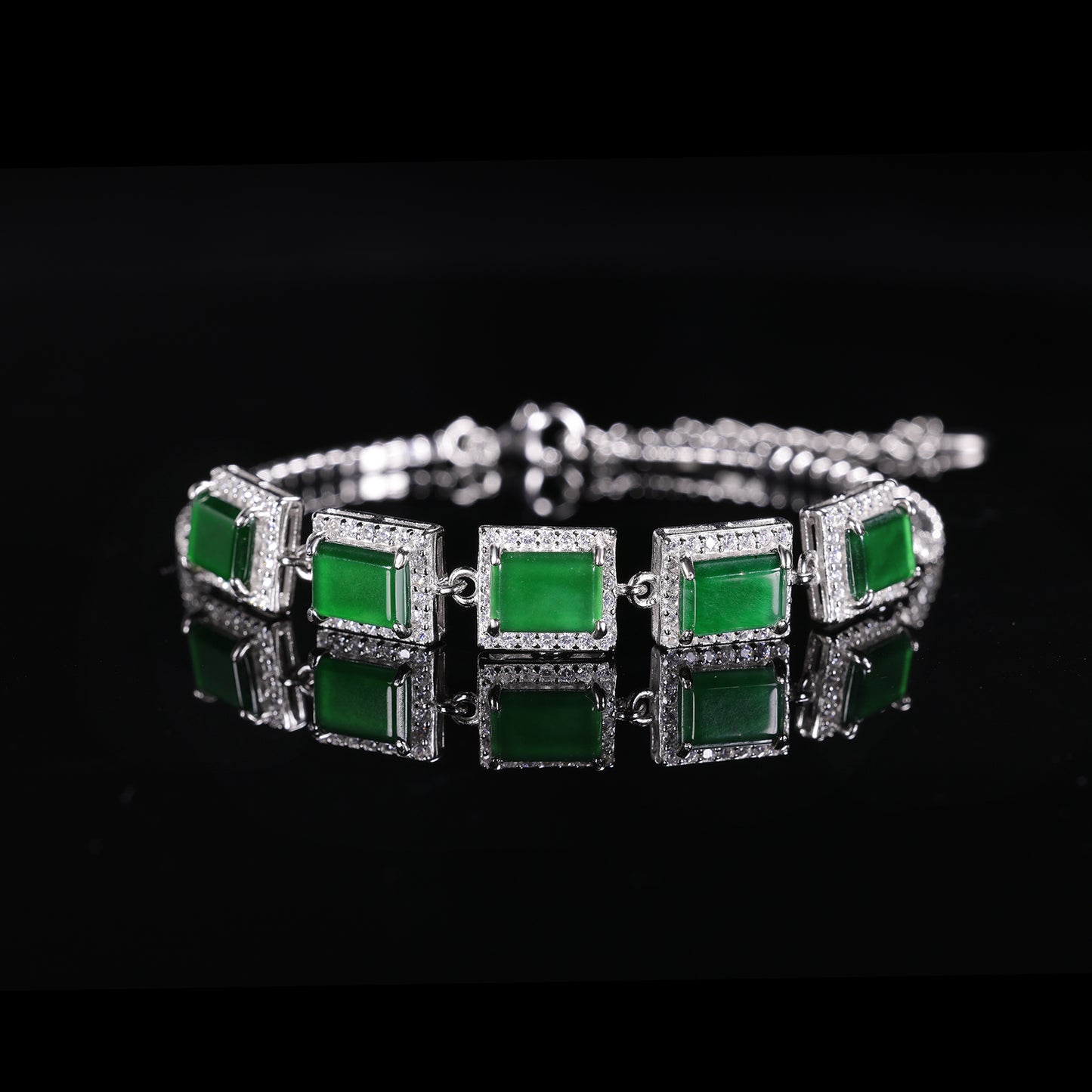 The Bracelet S925 Silver With Burma Natural jade ( Ring Face Style)