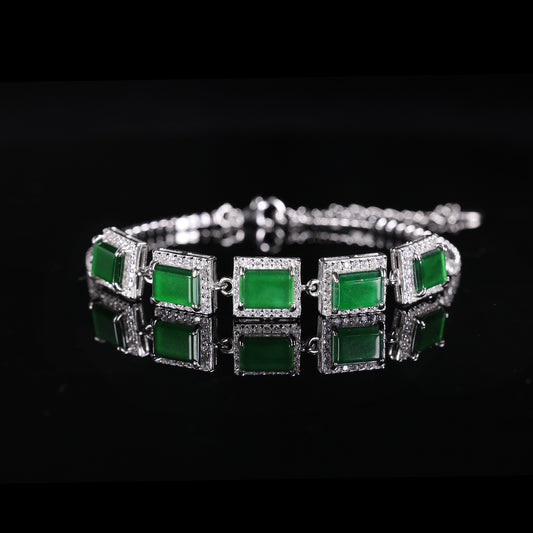 The Bracelet S925 Silver With Burma Natural jade ( Ring Face Style)