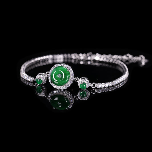 The Bracelet S925 Silver With Burma Natural jade (Pinan Button Style)