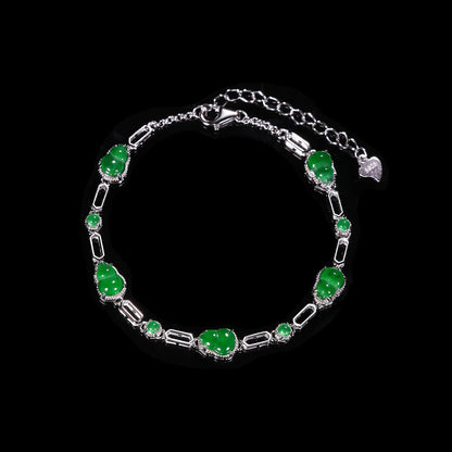 The Bracelet S925 Silver With Burma Natural jade (Calabash Style)