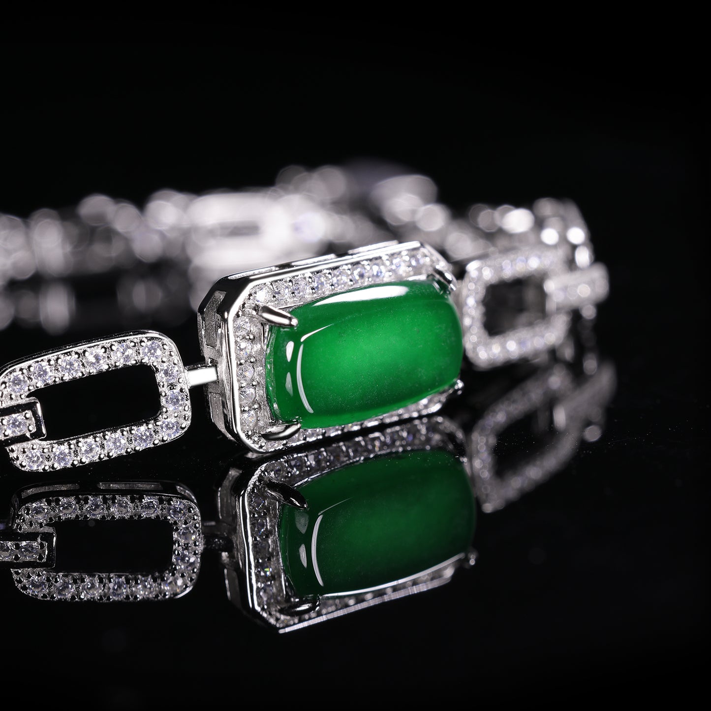 The Bracelet S925 Silver With Burma Natural jade ( Ring Face Style)