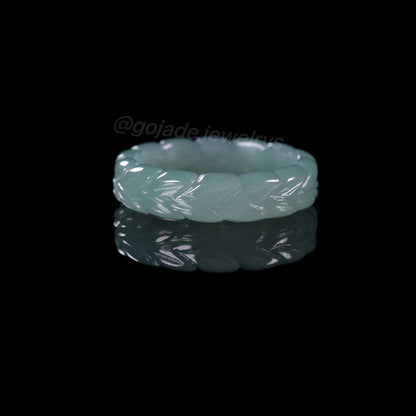 Certified Icy Blue leaf Burma 100% Natural A JADE Jadeite Circle RING 戒指 100003