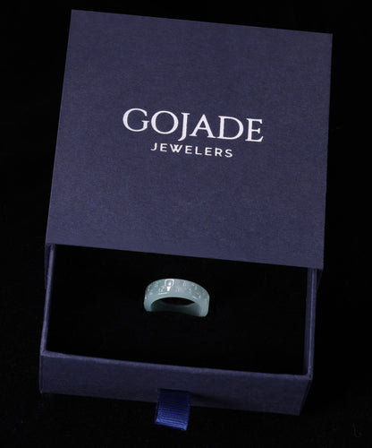 Certified Icy Blue Grid Burma 100% Natural A JADE Jadeite Circle RING 戒指 100004
