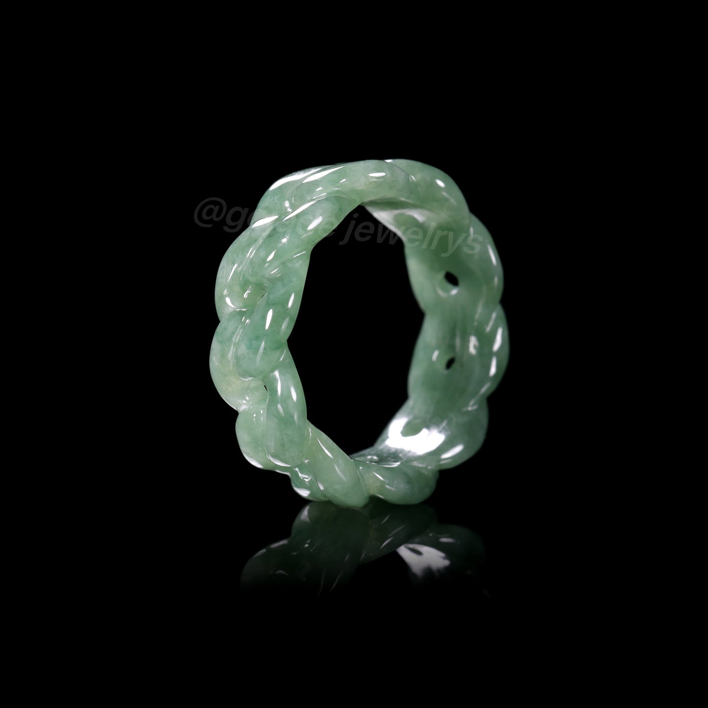 Certified Icy Green Cuban Burma 100% Natural A JADE Jadeite Circle RING 戒指 100000