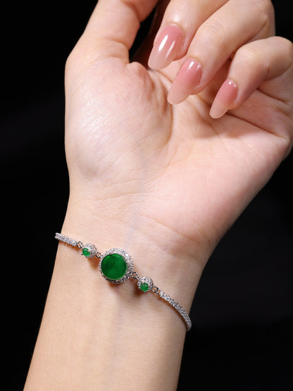 The Bracelet S925 Silver With Burma Natural jade (Cricle Button Style)