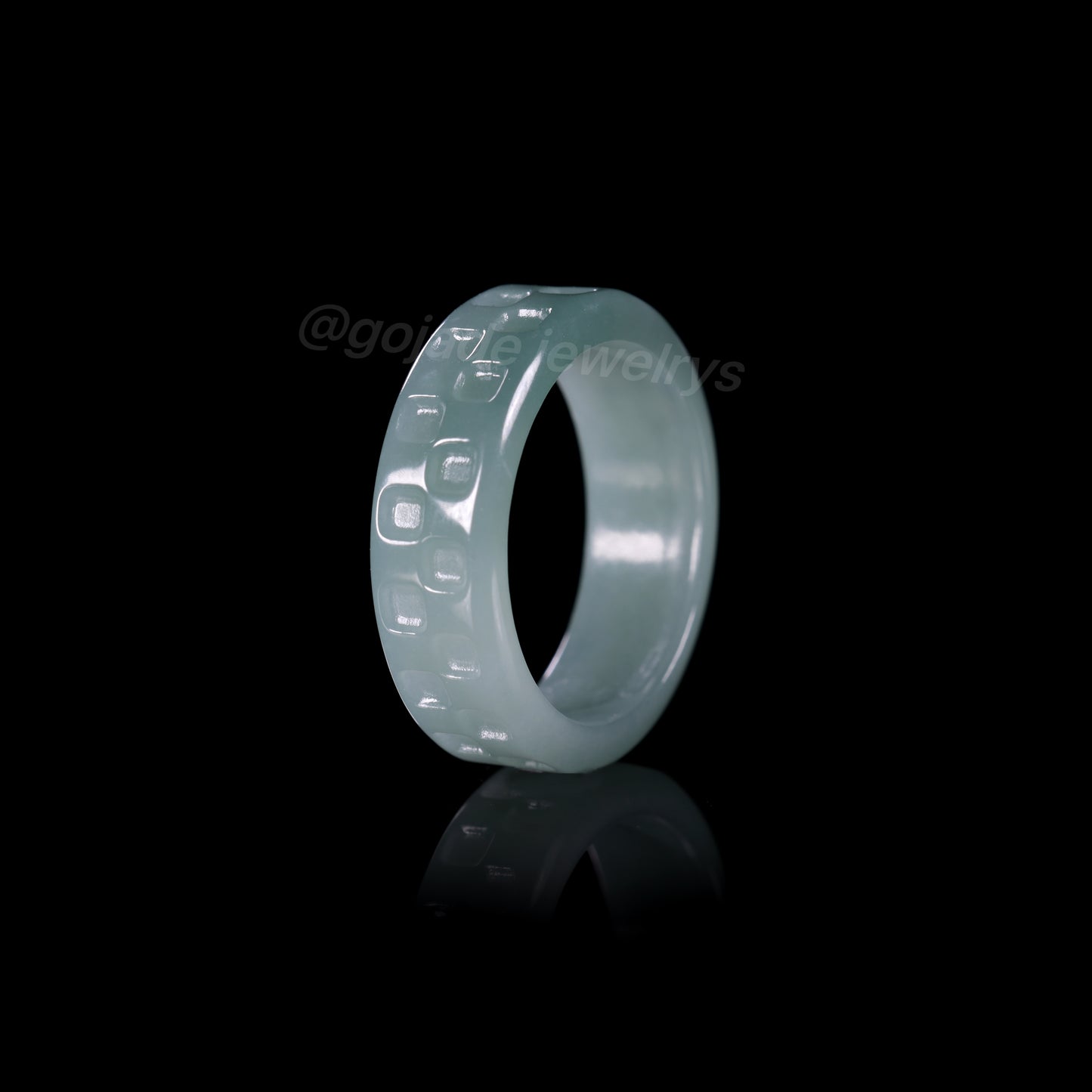 Certified Icy Blue Grid Burma 100% Natural A JADE Jadeite Circle RING 戒指 100004