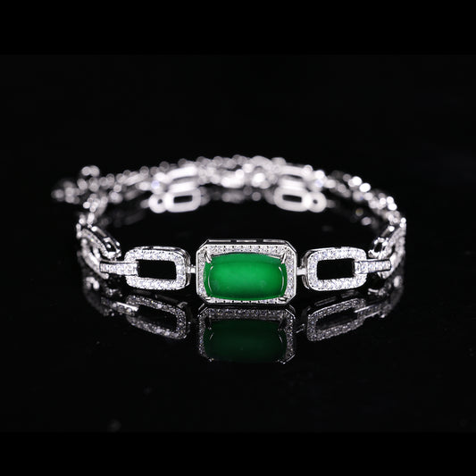 The Bracelet S925 Silver With Burma Natural jade ( Ring Face Style)