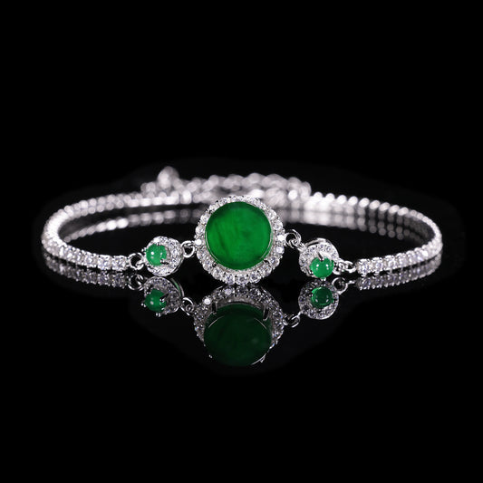 The Bracelet S925 Silver With Burma Natural jade (Cricle Button Style)