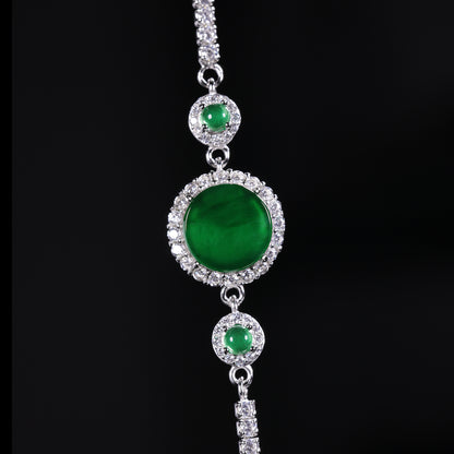 The Bracelet S925 Silver With Burma Natural jade (Cricle Button Style)