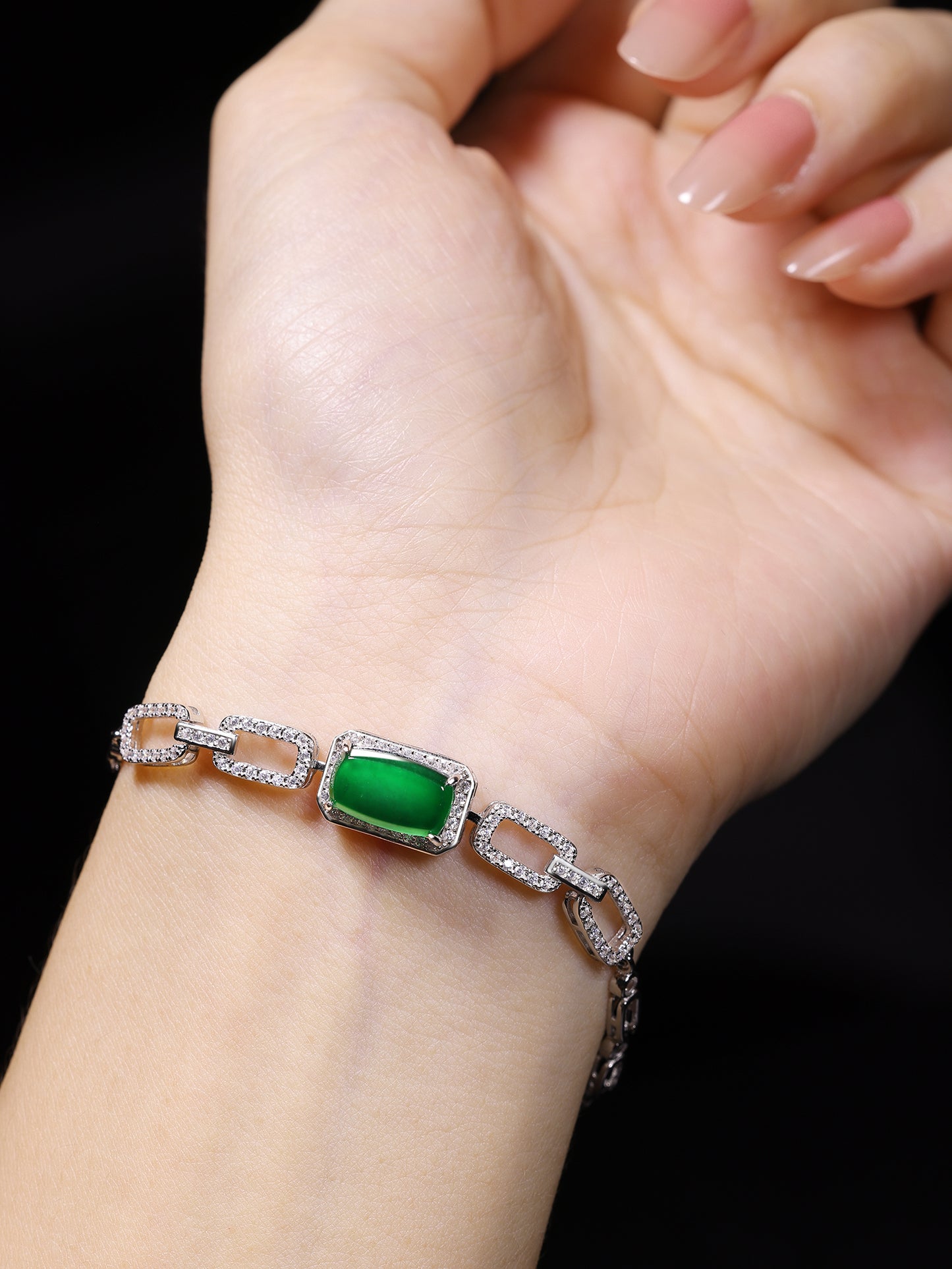 The Bracelet S925 Silver With Burma Natural jade ( Ring Face Style)