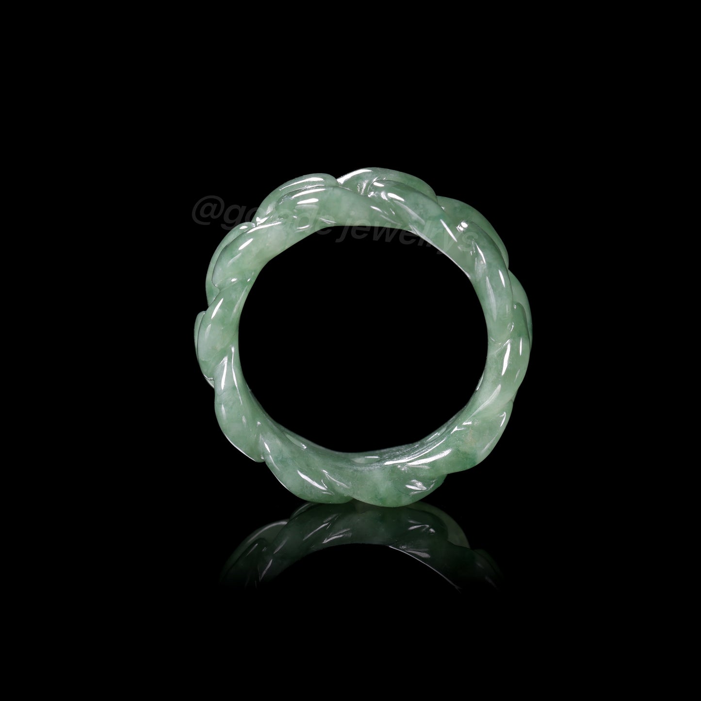 Certified Icy Green Cuban Burma 100% Natural A JADE Jadeite Circle RING 戒指 100000