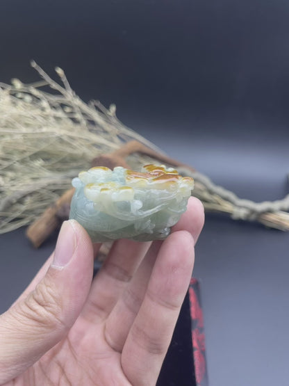 Certified Red Green Burma 100% Natural A Jade jadeite Display Dragon Turtle Coin 龙龟 644530  TN