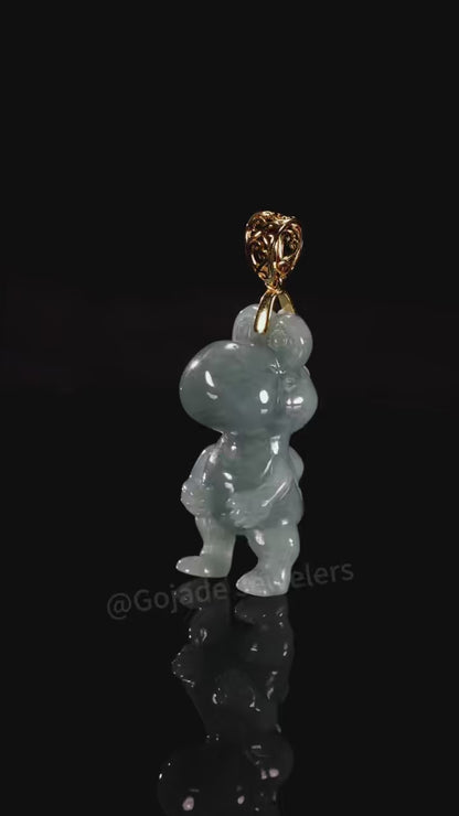 The Cartoon Dinosaur Pendant Jadeite 100% Natural Burma Jade Jadeite With Certificated (S925 Silver Buckle)