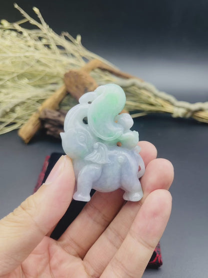 Certified Green Lavender Burma 100% Natural A Jade jadeite Display Elephant Monkey Ruyi Peach Necklace 封侯拜相 644732  TN
