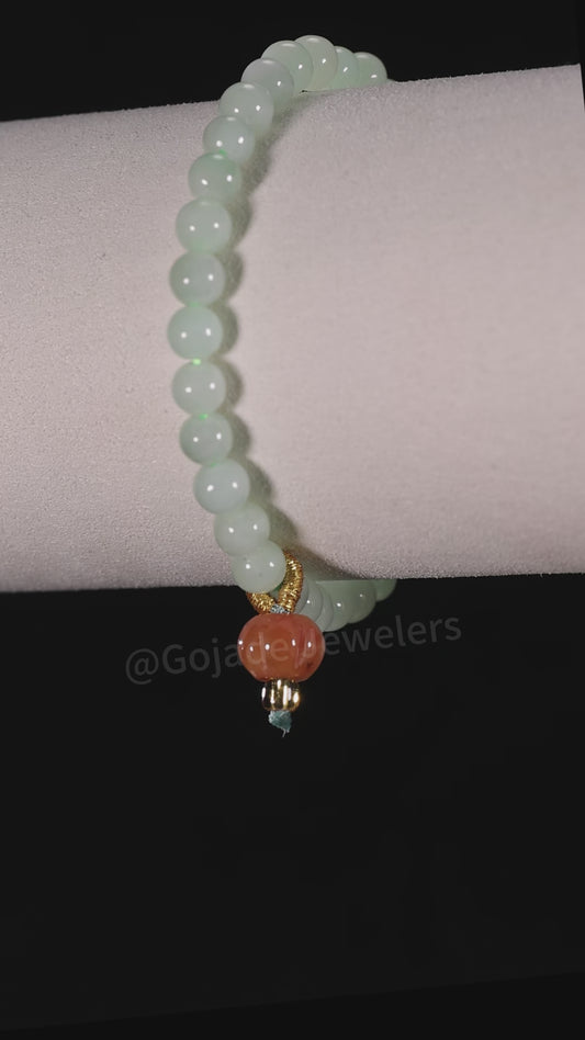 The Green Bead Bracelet 100% Natural Jade Jadeite With Certificated