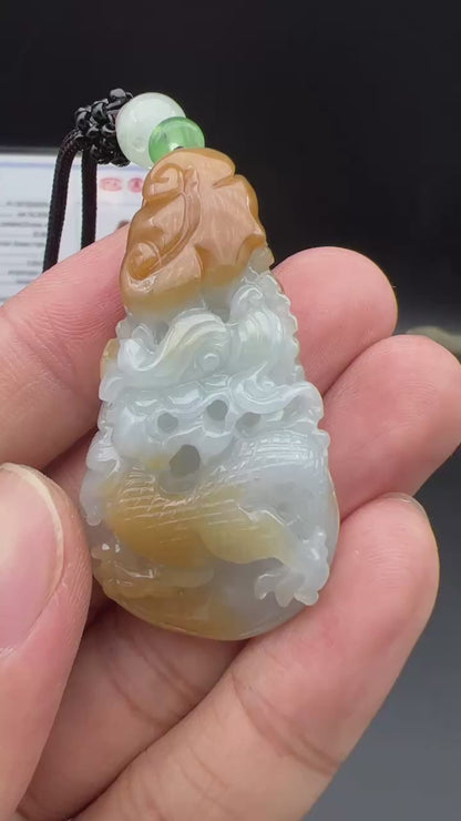 Certified Red Green Burma 100% Natural A Jade jadeite Pendant Dragon Money Coin Ruyi Necklace 生意兴隆 646505  TN