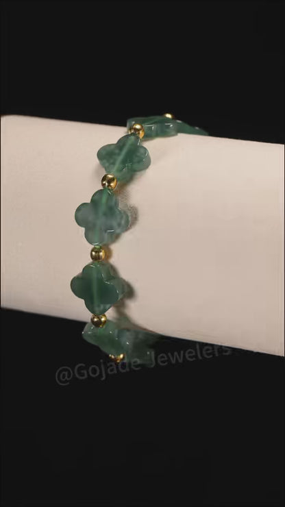 The Lucky clover Bead Bracelet 100% Natural Jade Jadeite With Certificated