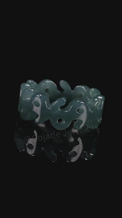 Certified Icy Blue Money Ring Burma 100% Natural A JADE Jadeite Circle RING 💲美金戒指 US