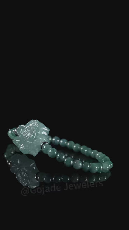 Lotus Bracelet Bracelet 100% Natural Burma Jade Jadeite With Certificated b93