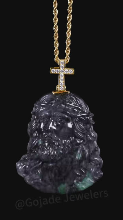 The Jesus Cross Jadeite 100% Natural Burma Jade Jadeite With Certificated (S925 Silver Buckle 18K Gold Plated) a59