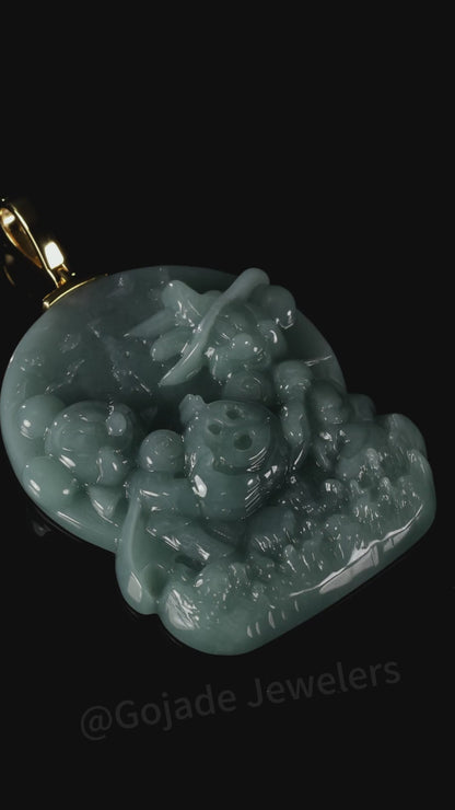 The Mickey Mouse Jadeite 100% Natural Burma Jade Jadeite With Certificated (S925 Silver Buckle)