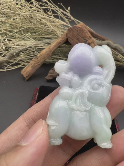 Certified Green Lavender Burma 100% Natural A Jade jadeite Display Elephant Monkey Peach 封侯拜相 595708  TN