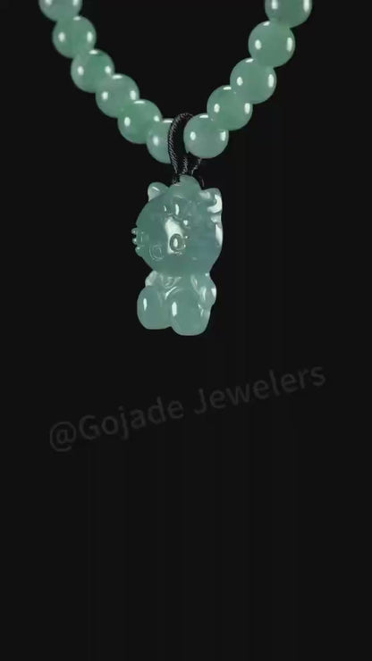 Kitty CAT Bracelet 100% Natural Burma Jade Jadeite With Certificated