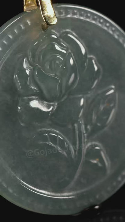 The Rose Flower Pendant Jadeite 100% Natural Burma Jade Jadeite With Certificated (S925 Silver Buckle)