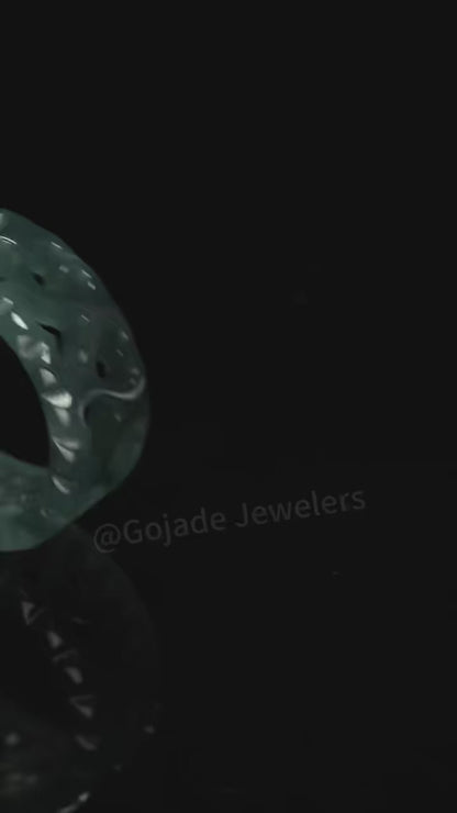 Certified Icy Blue Heart Ring Burma 100% Natural A JADE Jadeite Circle RING 心心戒指 US