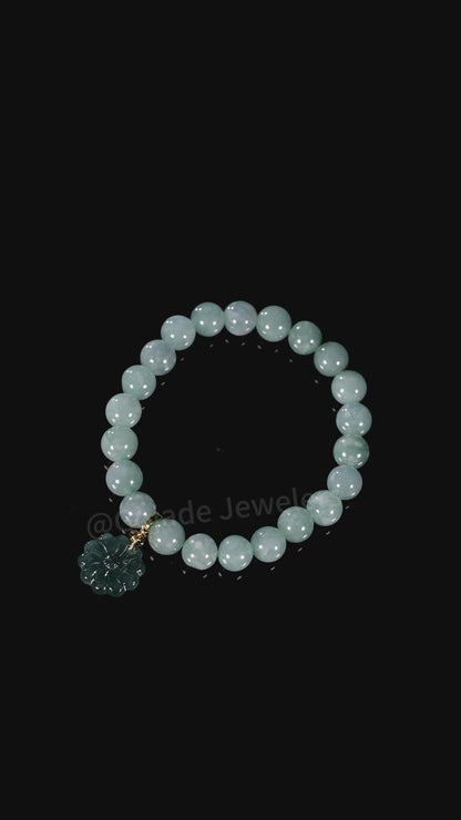 The Flower Bead Bracelet 100% Natural Jade Jadeite With Certificated