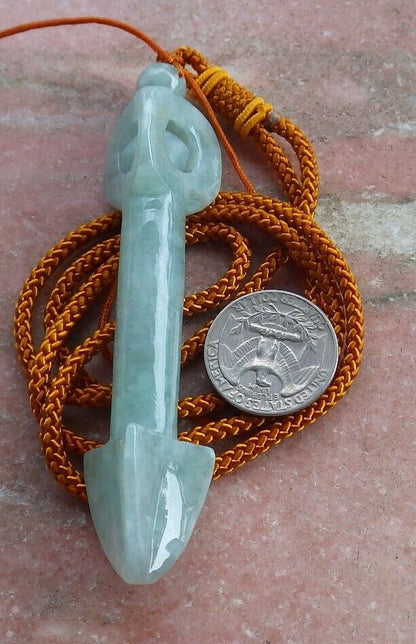 Certified Green 100% Natural A Jade jadeite Pendant Arrow Bead Necklace 箭 520198  TN